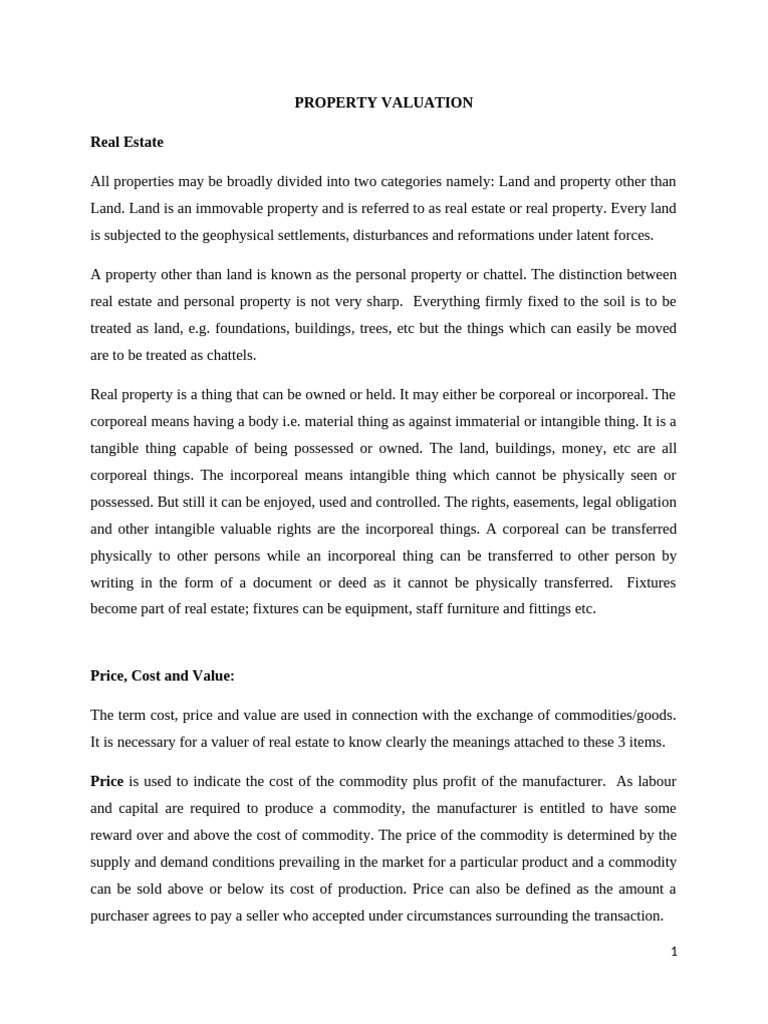 Property Valuation-Lecture Notes | PDF | Real Estate Appraisal | Value ...