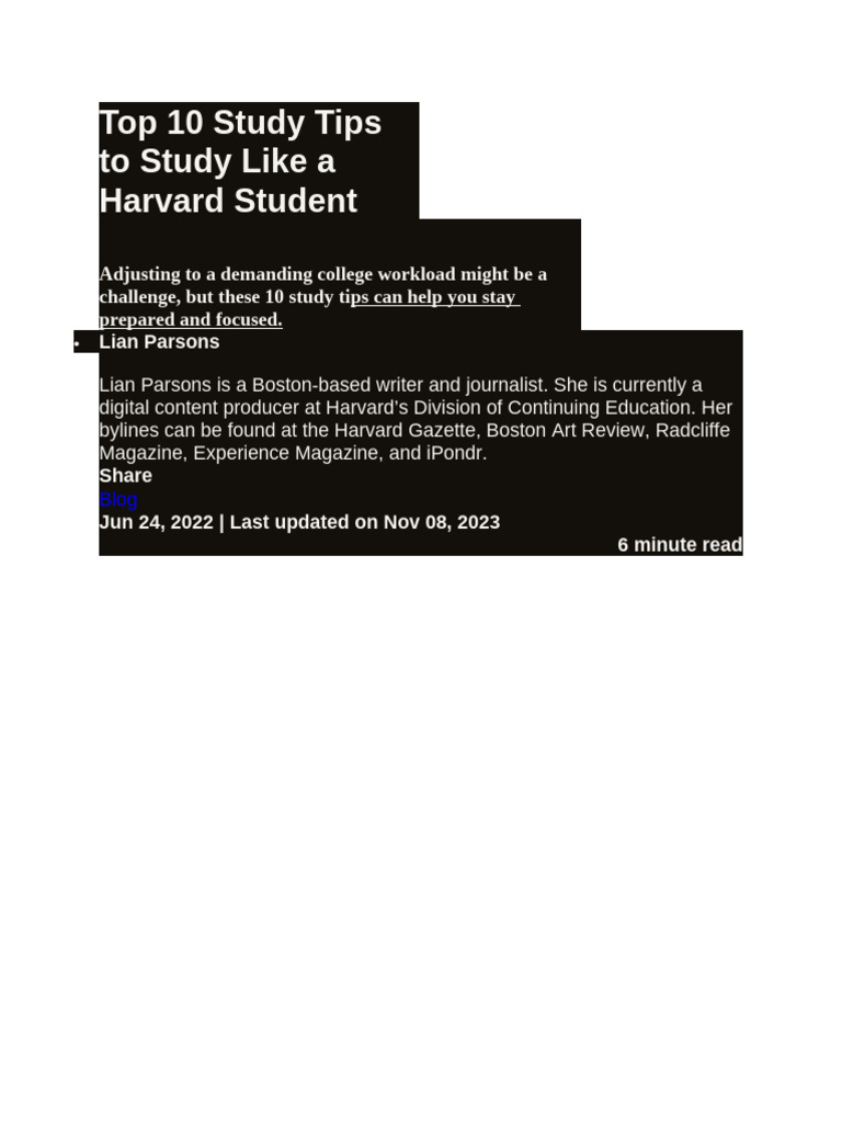 Top 10 Study Tips To Study Like A Harvard Student | PDF | Metacognition ...