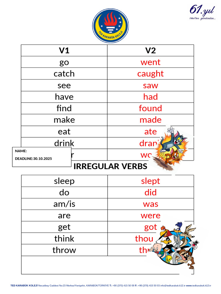 Grade 4 Regular Irregular Verbs English Homework | PDF