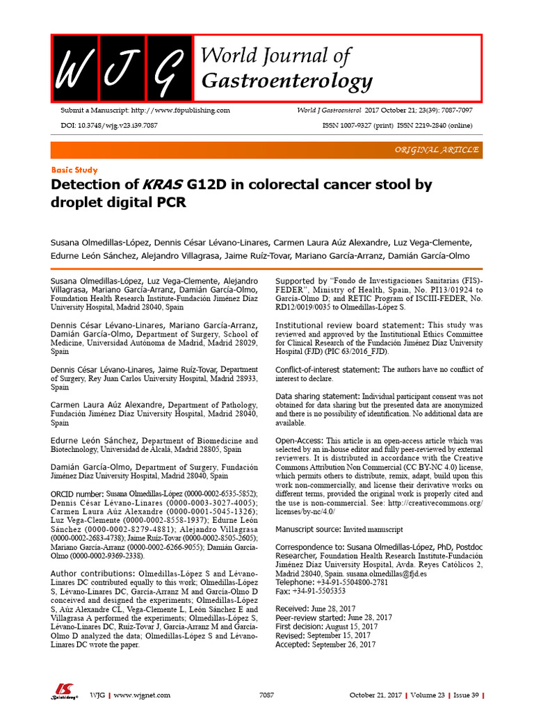 Detection of KRAS G12D in Colorectal Cancer Stool by | PDF | Colorectal ...