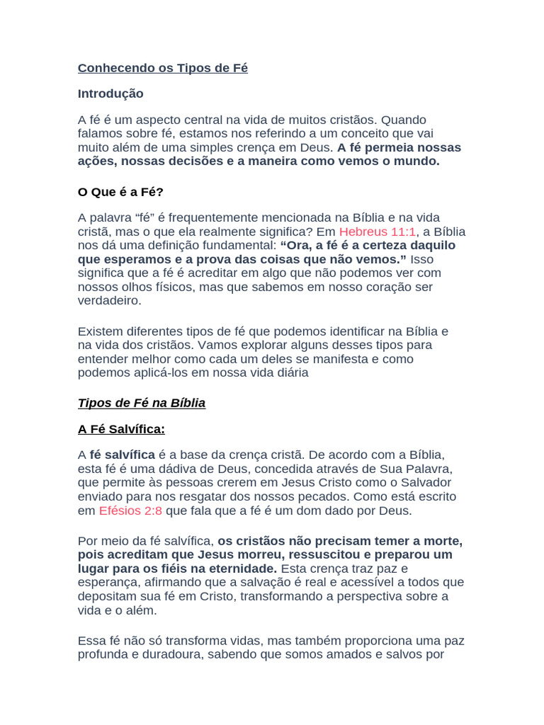 Conhecendo Os Tipos de Fé | PDF | Fé | Deus