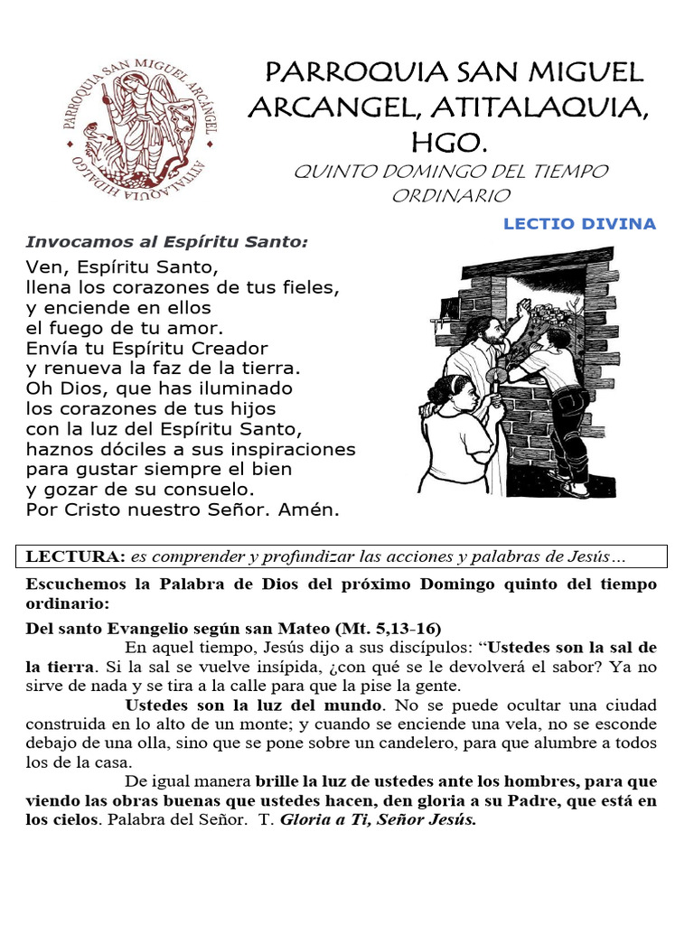Lectio Divina V Domingo Del Tiempo Ordinario A | PDF | Jesús | Cristo ...
