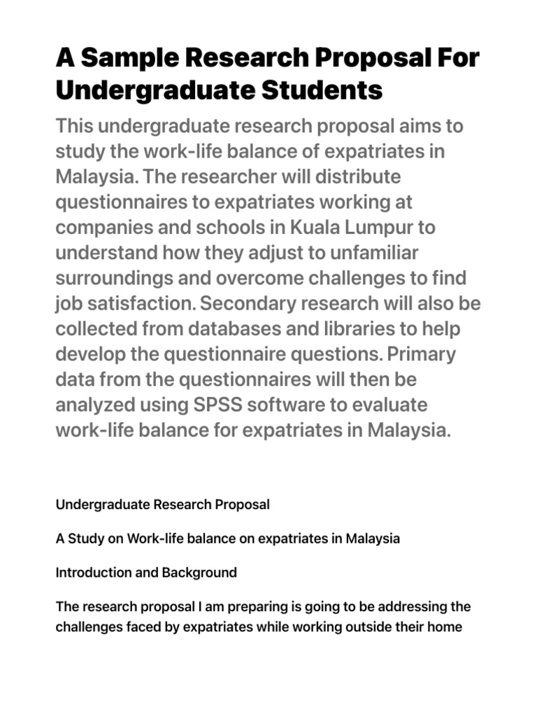 A Sample Research Proposal For Undergraduate Students - PDF ...