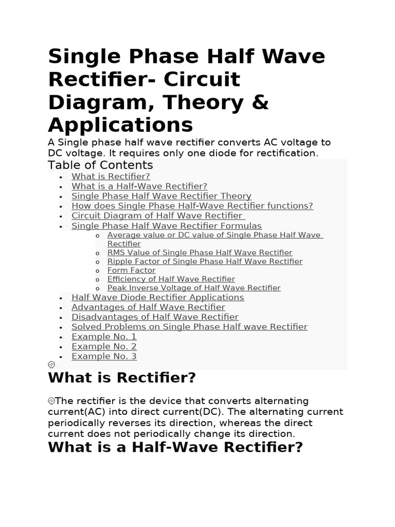 Single Phase Half Wave Rectifier | PDF | Rectifier | Diode