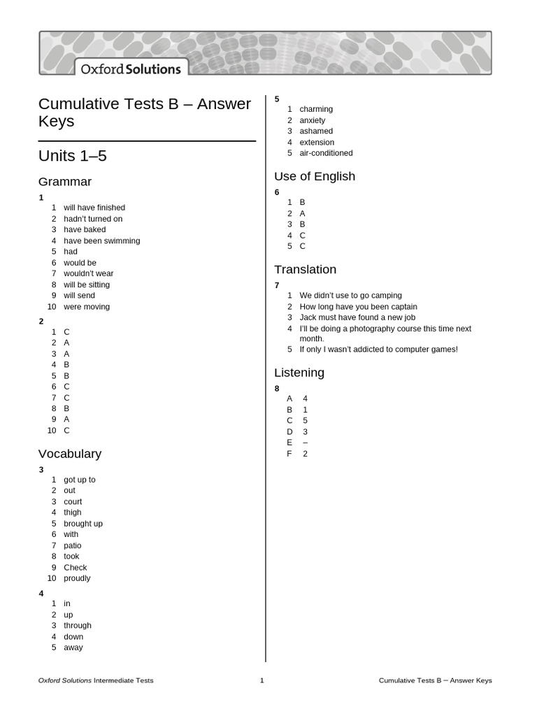 Oxford Solutions Intermediate Cumulative Test Answer Keys B | PDF