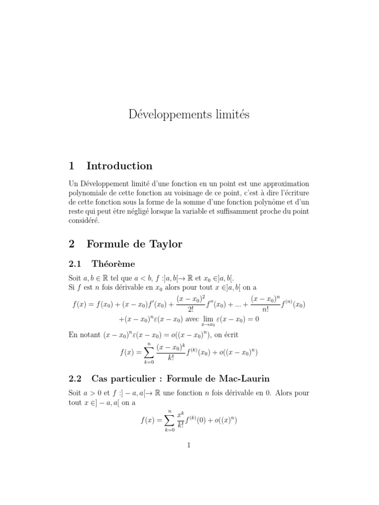 Cours Développement Limité | PDF | Fonction (Mathématiques) | Logique ...