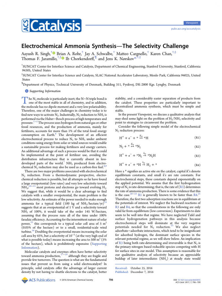 Electrochemical Ammonia Synthesis The Selectivity Challenge | PDF ...