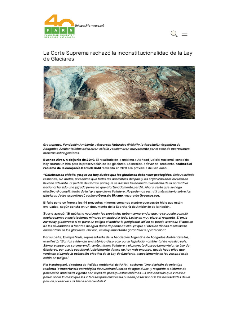 La Corte Suprema Rechazó La Inconstitucionalidad de La Ley de Glaciares ...