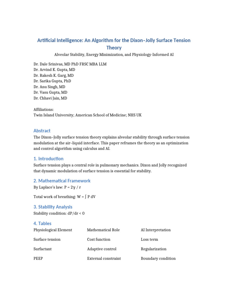 Artificial Intelligence Algorithm For Dixon Jolly Surface Tension ...