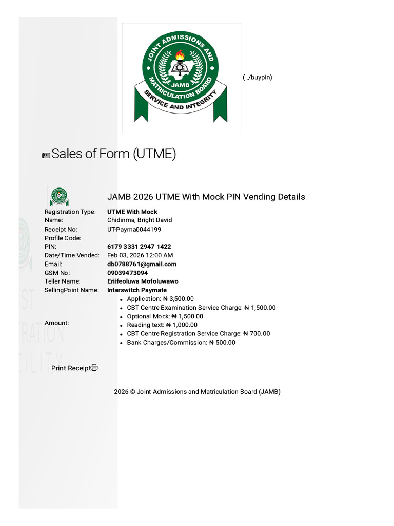 Sales of Forms (UTME) | PDF