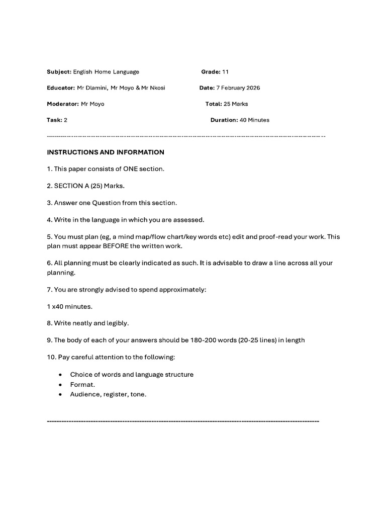 Grade 11 Task 2 Feb | PDF