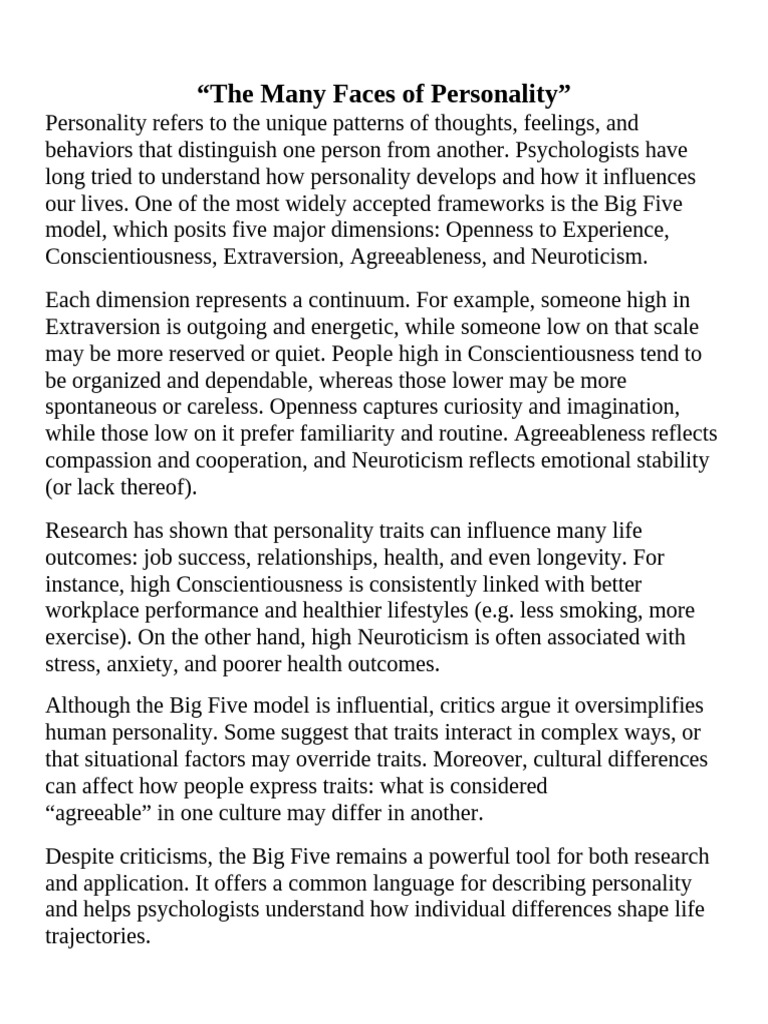 The Many Faces of Personality | PDF | Cognition | Scientific Theories
