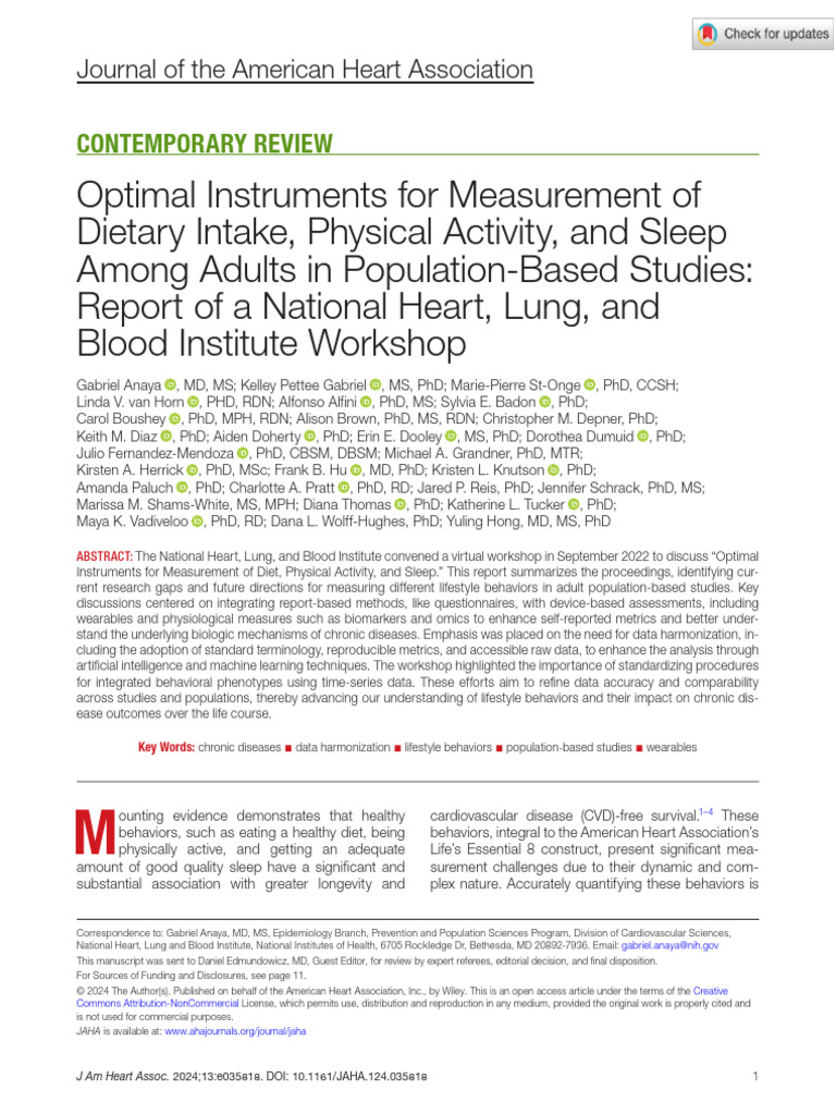 Anaya Et Al 2024 Optimal Instruments For Measurement of Dietary Intake ...