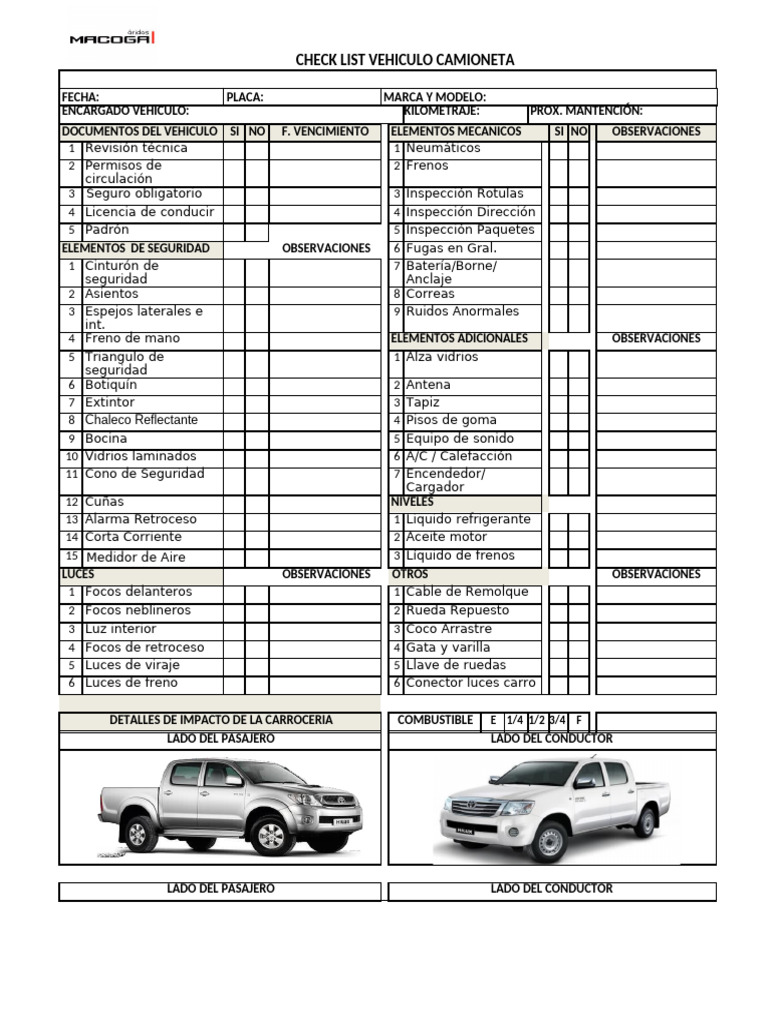 Checklist Camionetas Macoga | PDF | Tecnologías automotrices ...