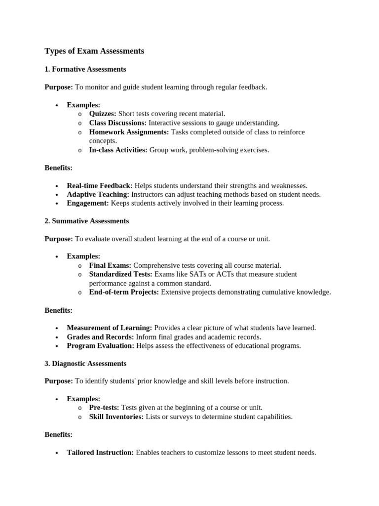Types of Exam Assessments | PDF | Educational Assessment | Cognition