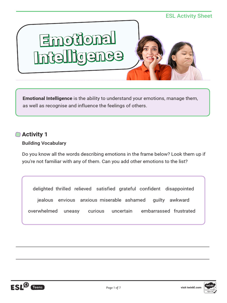 Pastoral Emotional Intelligence Activity Sheet Y.8 | PDF | English As A ...