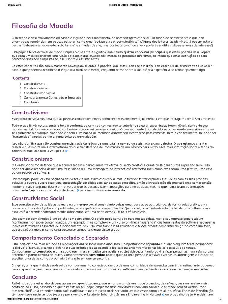 Filosofia Do Moodle - MoodleDocs | PDF | Aprendizado | Pensamento
