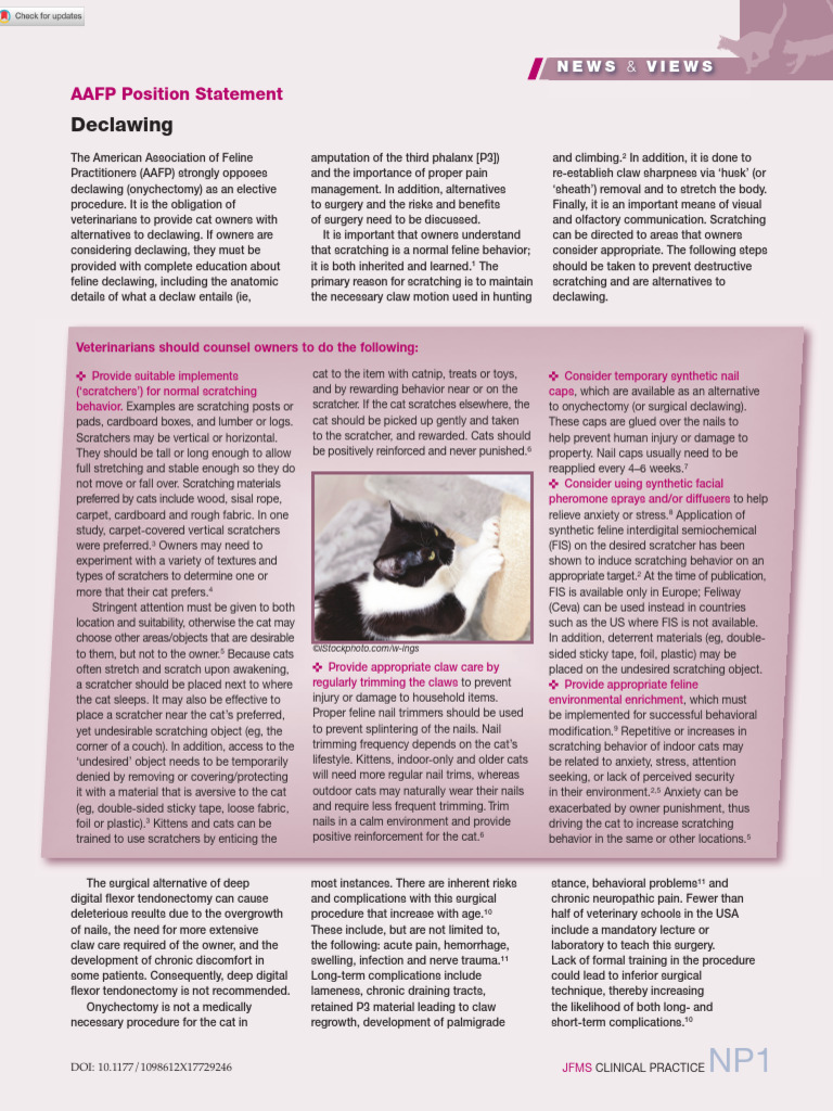 AAFP 2017. Position Statement - Declawing | PDF | Bioethics | Felids