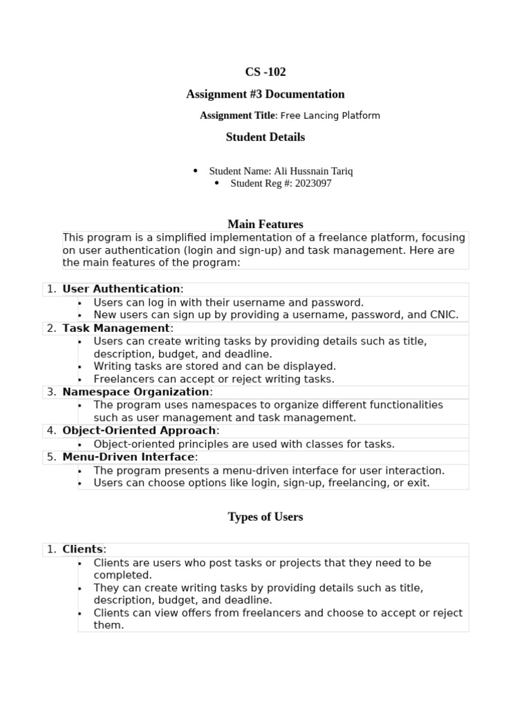 CS - 102 Assignment #3 Documentation | PDF | User (Computing) | Password