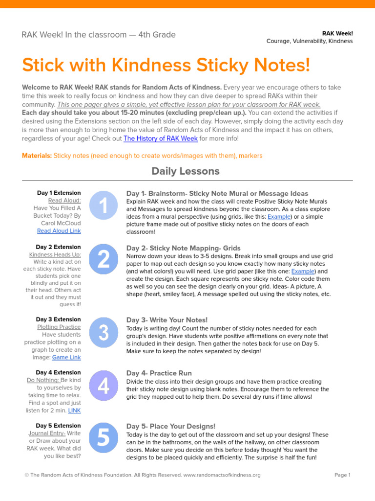 RAK Week - Kindness Sticky Notes | PDF