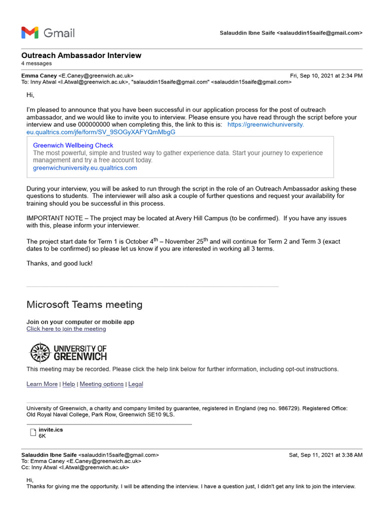Gmail - Outreach Ambassador Interview | PDF | Email | Network Service