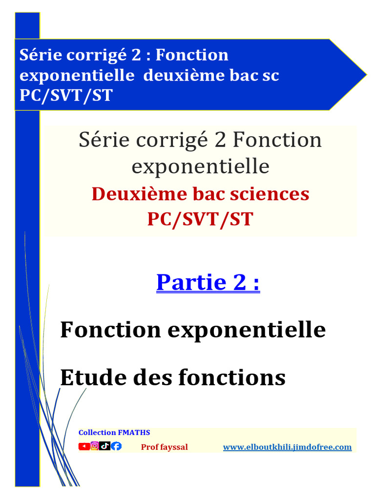 SÃ©rie 2 Corrigã© Fonction Exponentielle 2BAC SC EXP | PDF | Tangente ...