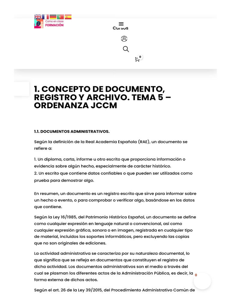 CONCEPTO DE DOCUMENTO, REGISTRO Y ARCHIVO. TEMA 5 - ORDENANZA JCCM ...