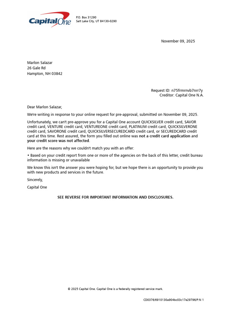 Adverse Action Letter | PDF | Credit History | Credit