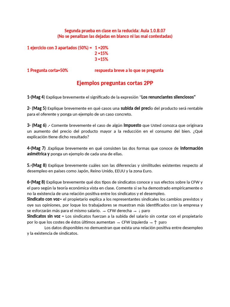 Ejemplos ENUN Preguntas Cortas 2PP | PDF | Desempleo | Empleo