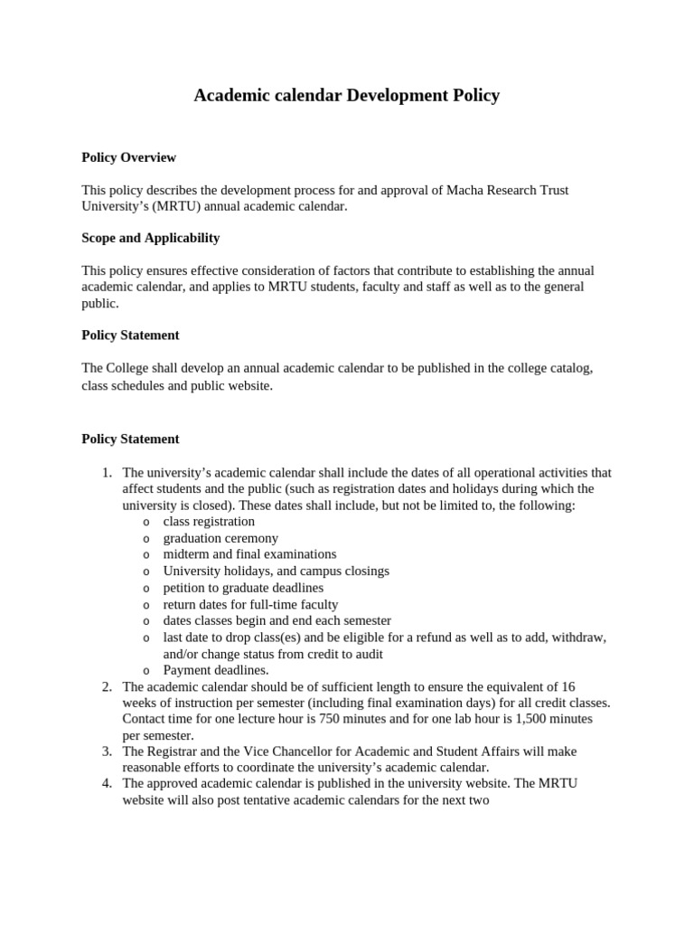 Academic Calendar Development Policy | PDF | Academic Term | Student ...