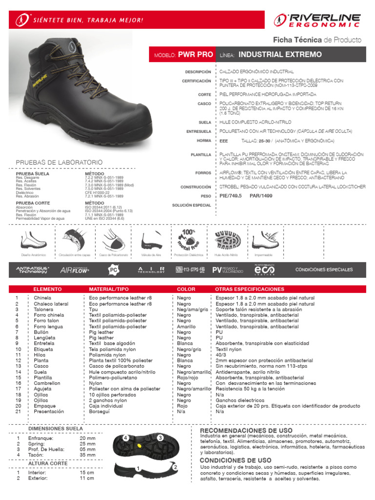 Ficha Tecnica de Botas de Seguridad Riveline - PWR - Pro | PDF ...
