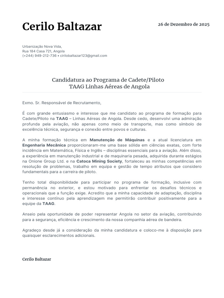Carta de Apresentação Cerilo | PDF