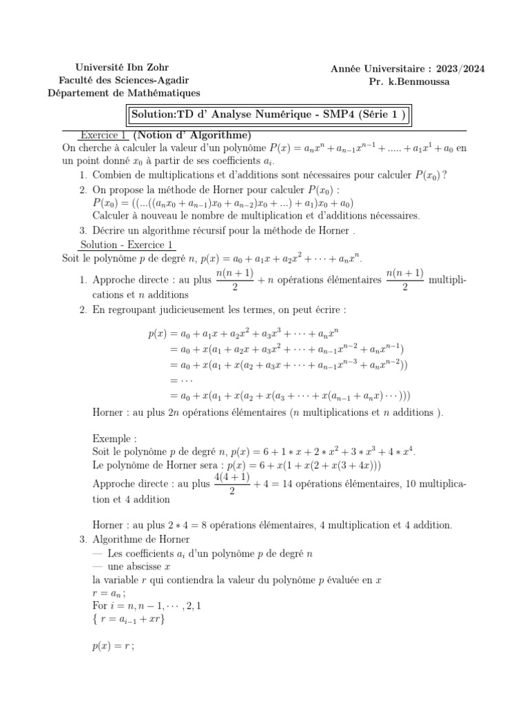 Solution-Td1 Analyse Numerique Smp4 | PDF | Notation (mathématiques ...