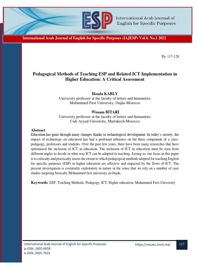 Pedagogical Methods of Teaching ESP and | PDF | Educational Technology ...