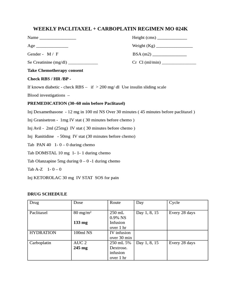 Weekly Paclitaxel and Carboplatin Regimen | PDF