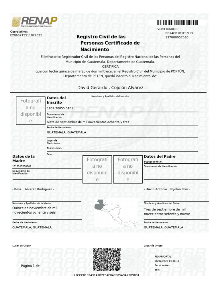 Certificado de Nacimiento Corregido | PDF