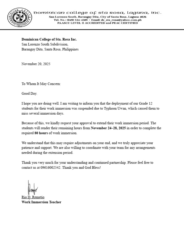 Extension Letter For Companies | PDF