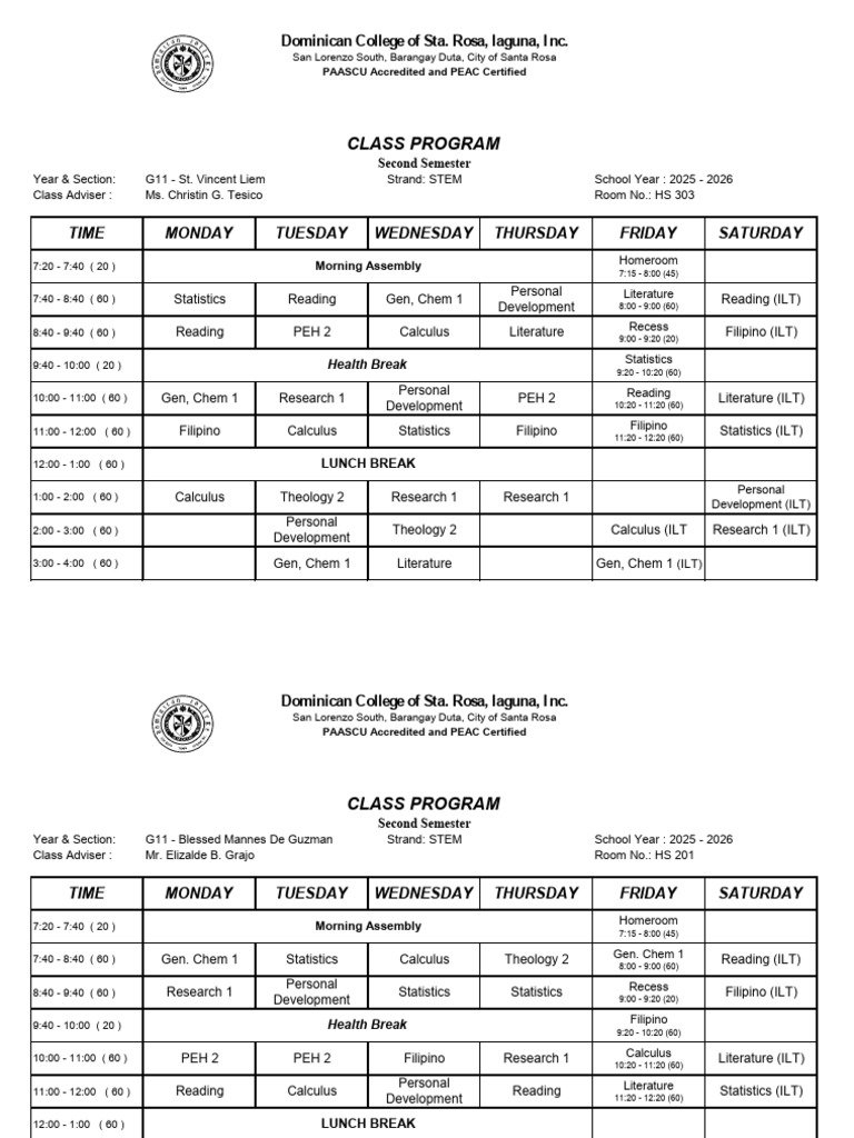 SHS Class Program SY 2025 2026 2nd Sem | PDF | Educational ...