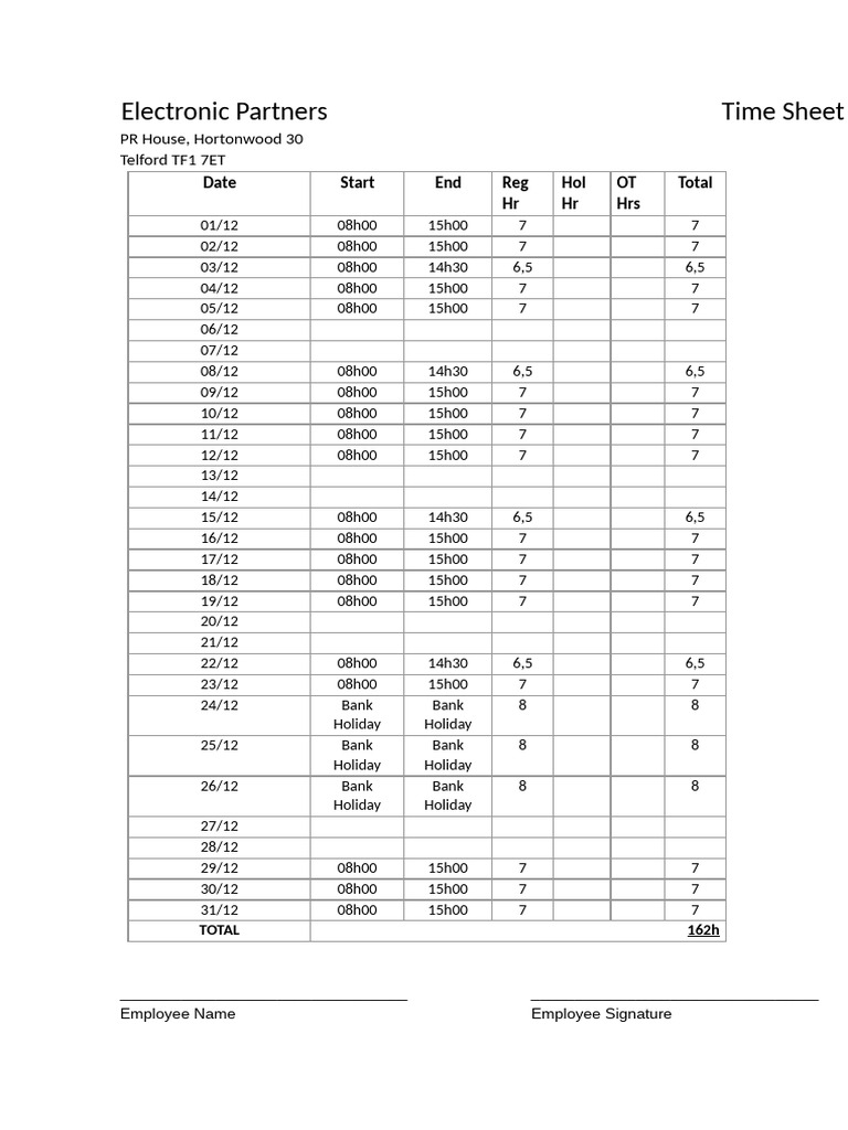Time Sheet 12.2025 | PDF