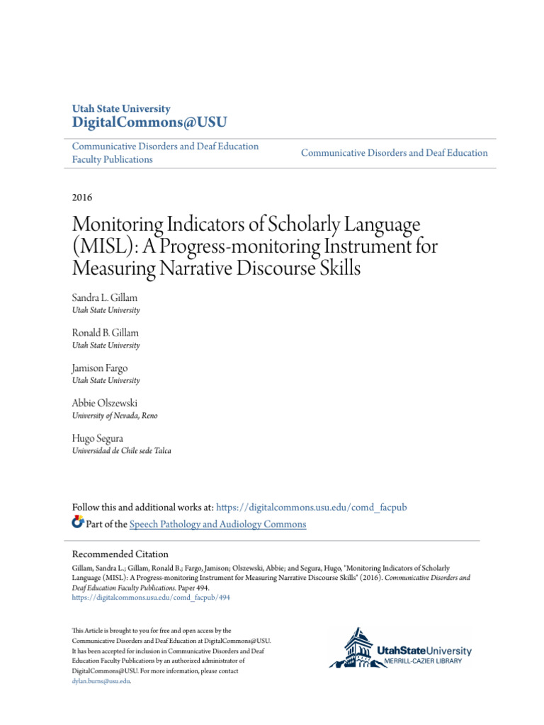 Monitoring Indicators of Scholarly Language (MISL) - A Progress-Mo ...
