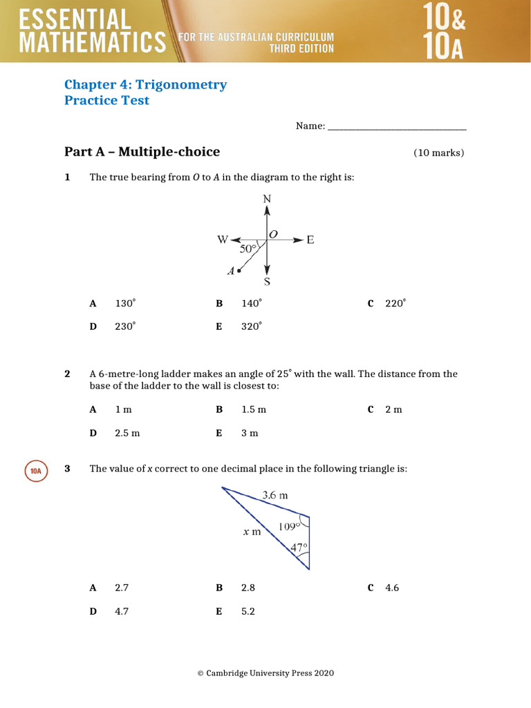 Trigonometry Practice Chapter Test | PDF | Elementary Mathematics ...