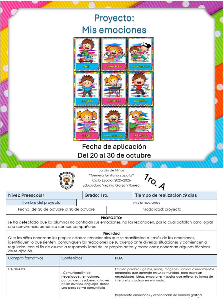 Plan Emociones Octubre | PDF | Educación de la primera infancia | Las ...