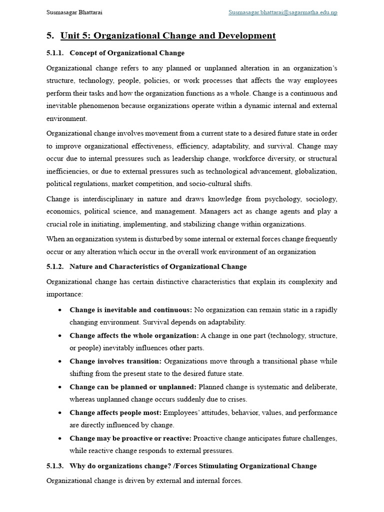 Unit 5 Organizational Change and Development | PDF | Organization ...