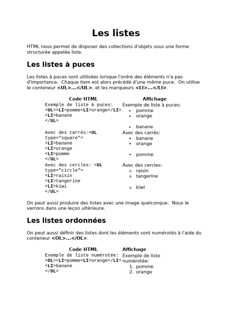 Les Listes | PDF | Banane | Pomme