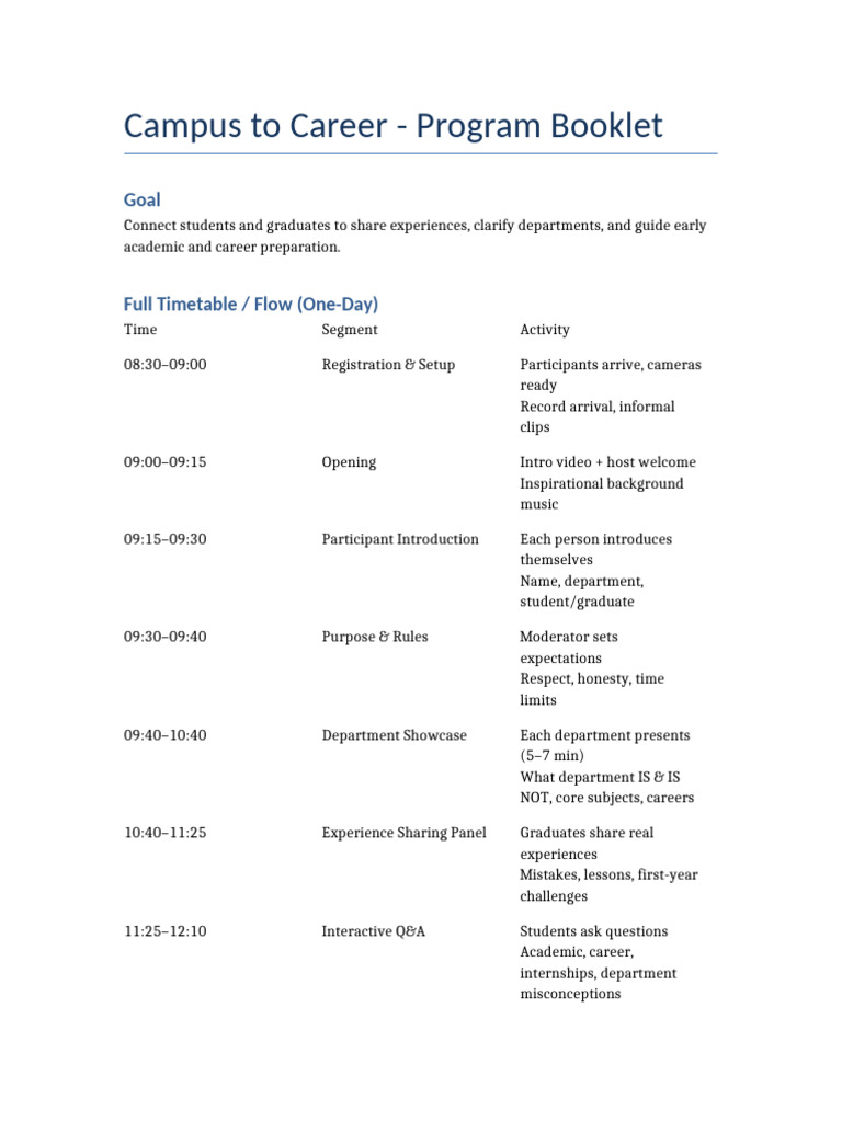 Campus To Career Program Booklet | PDF