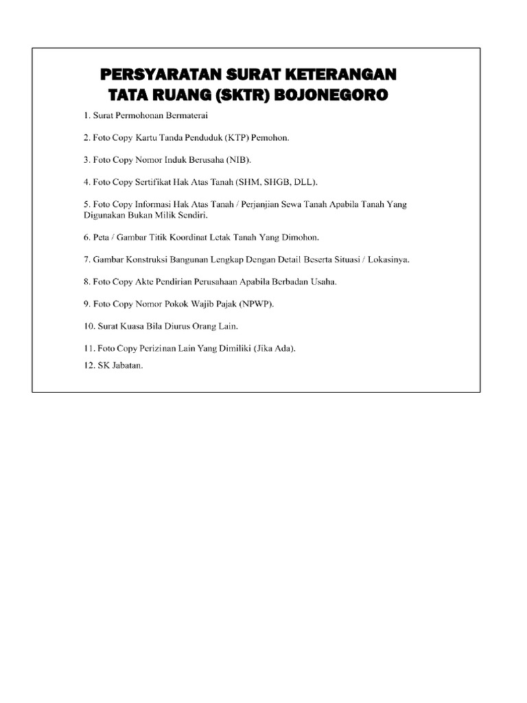 Persyaratan Surat Keterangan Tata Ruang (SKTR) Bojonegoro | PDF