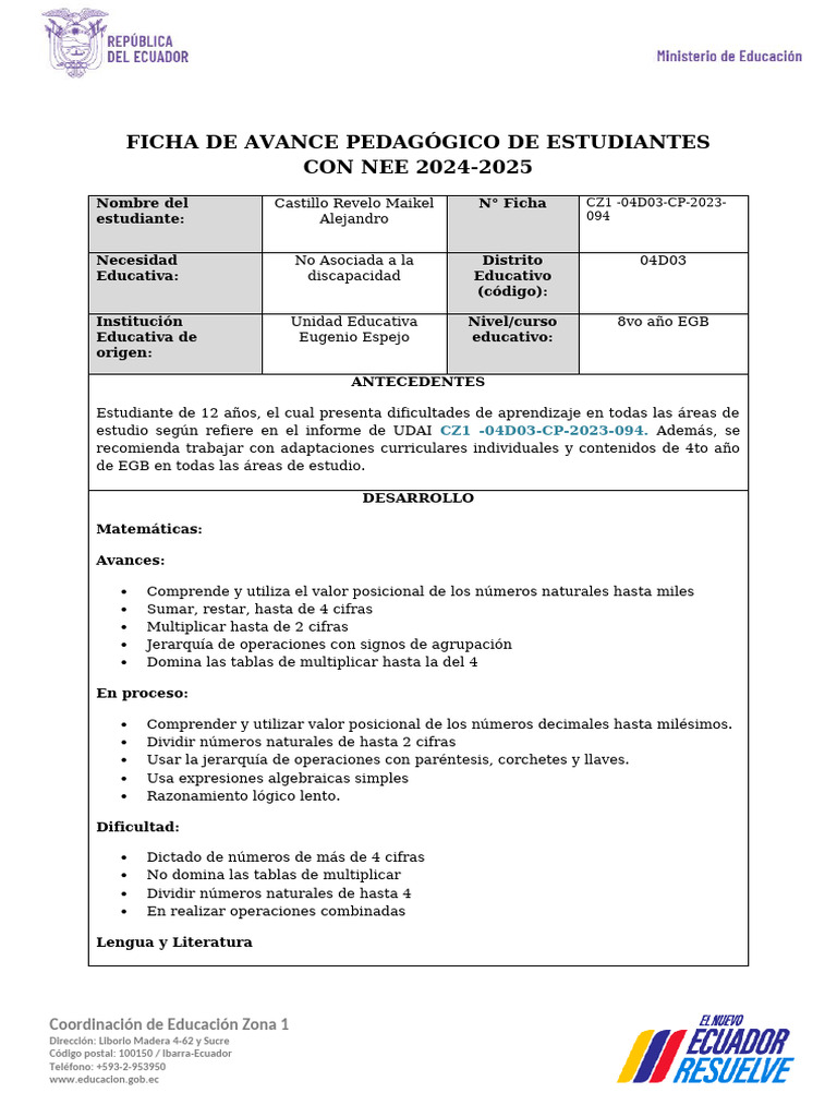 Avances 2025 Nee 1 - Castillo Maikel-8vo B | PDF | Plan de estudios ...