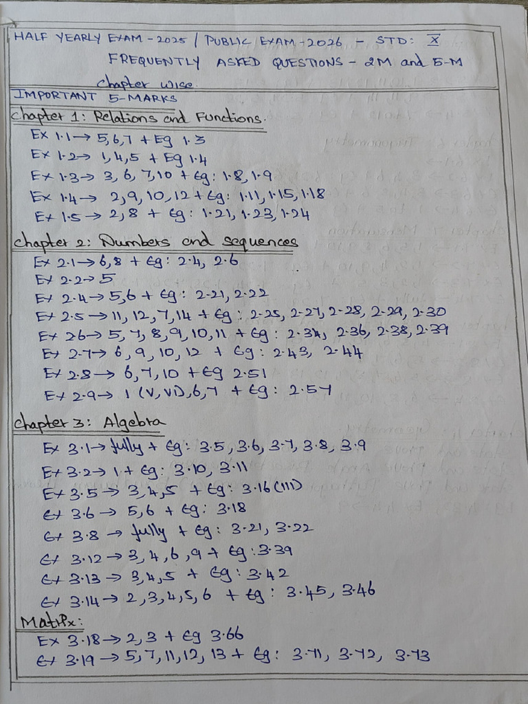 10th STD Maths Important 5 Marks | PDF