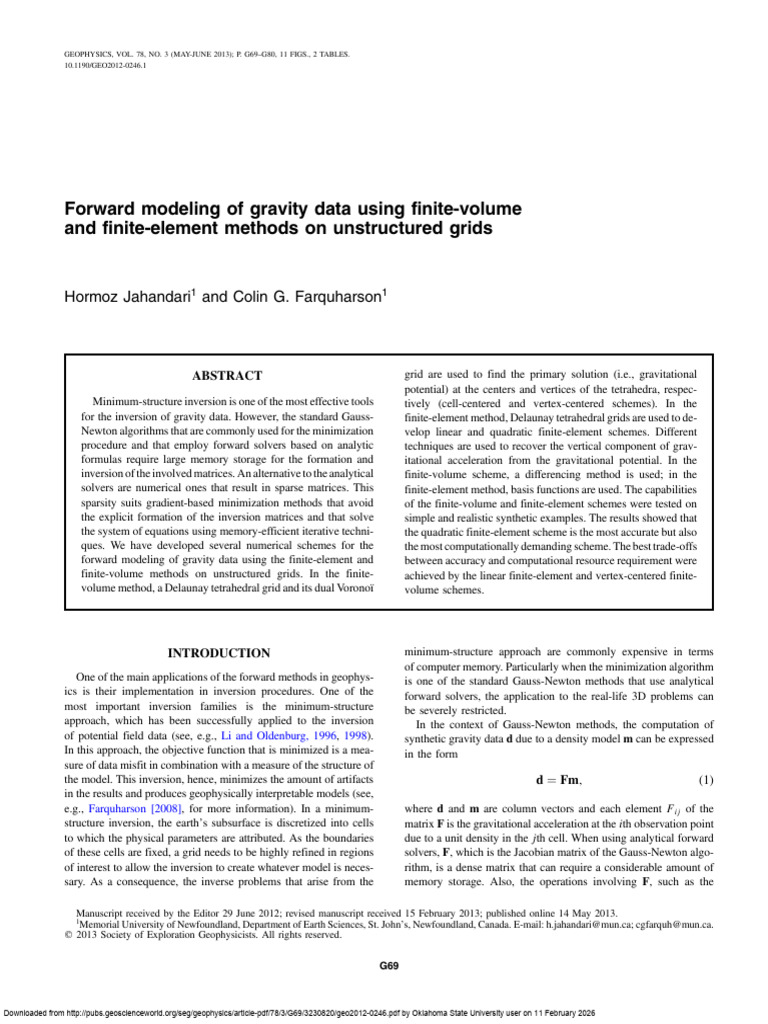 Forward Modelling of Gravity Data Using Finite Volume and Finite ...