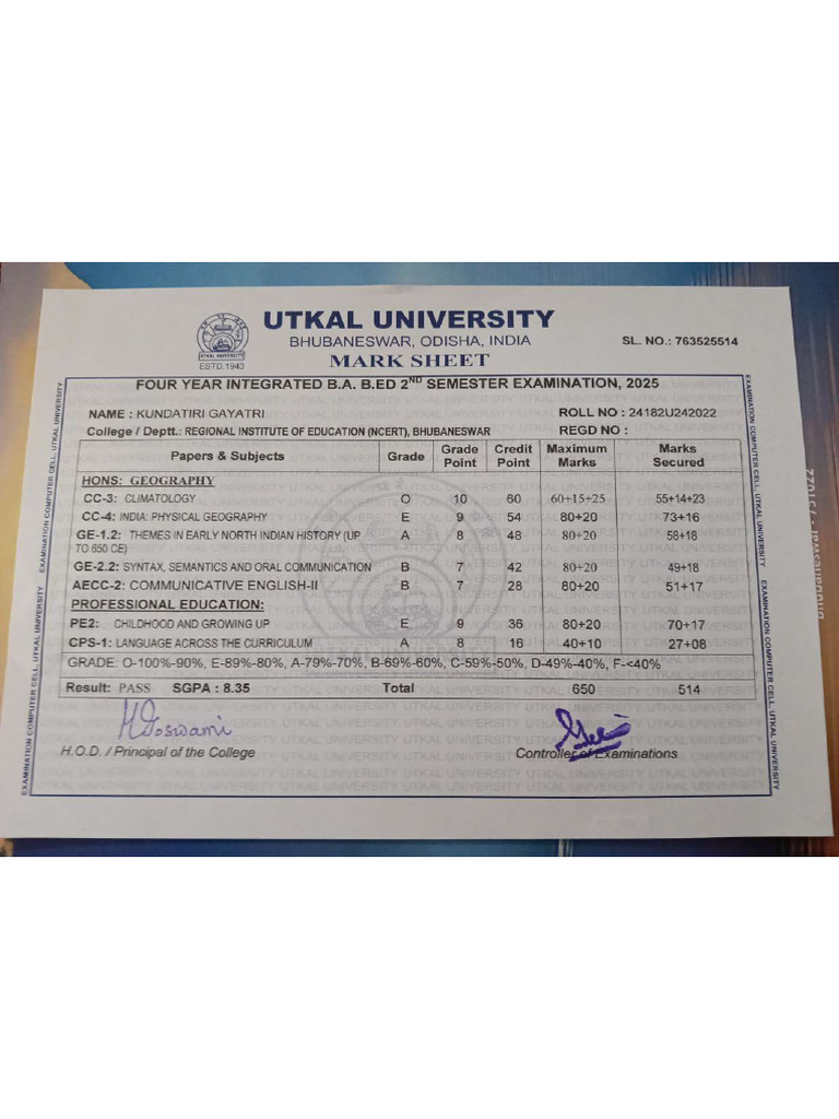 2nd Sem Marksheet | PDF